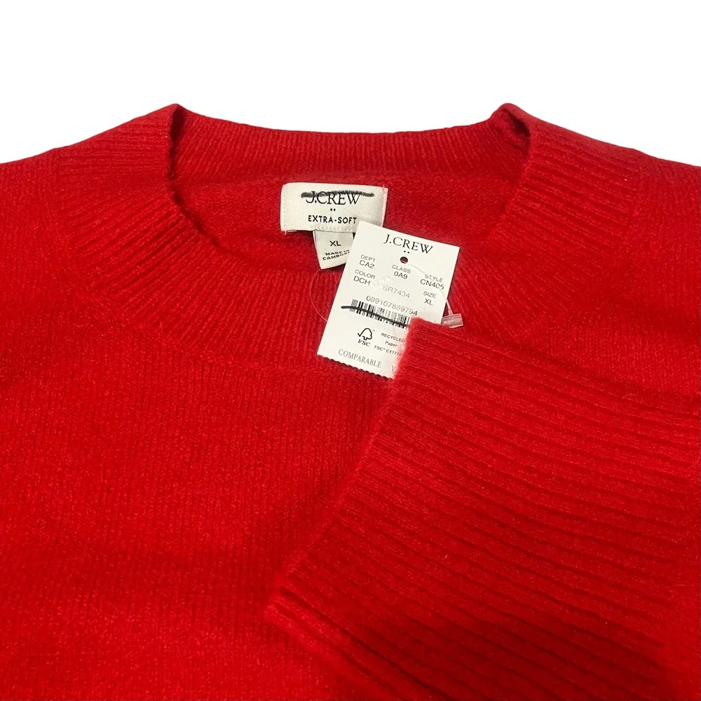 J.Crew Factory Crewneck Red Sweater Extra-Soft Yarn Women XL‎ NWT Holiday Flaw